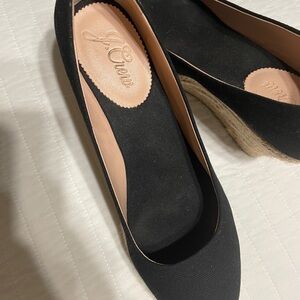 J. Crew Black Wedges with Tan Sole